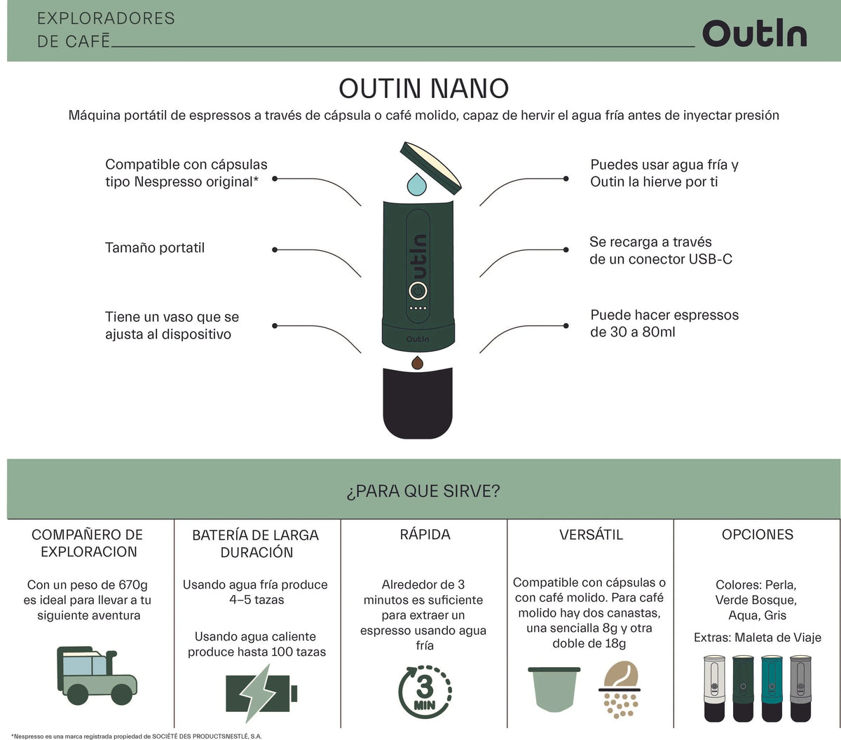 Outin Nano Con Estuche - Cafetera Eléctrica Portátil De Espresso
