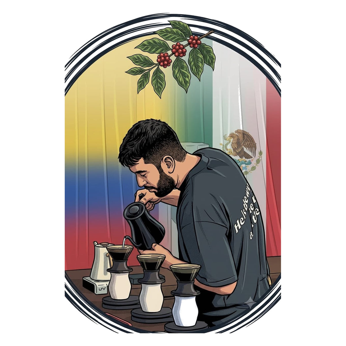 Sebastian Bermudez Parra preparando su rutina de Brew Bar con café de Colombia y México